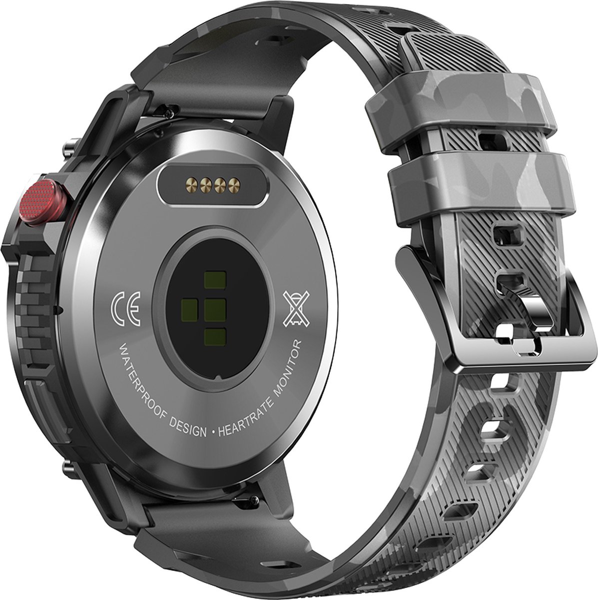 WizBay Premium Select 1.6inch Sport Smartwatch Alu Mat Zwart Army Band