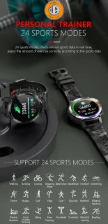 WizBay Premium Select 1.6inch Sport Smartwatch Alu Mat Zwart Army Band