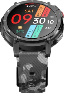 WizBay Premium Select 1.6inch Sport Smartwatch Alu Mat Zwart Army Band