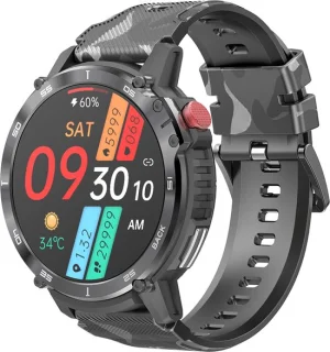 WizBay Premium Select 1.6inch Sport Smartwatch Alu Mat Zwart Army Band