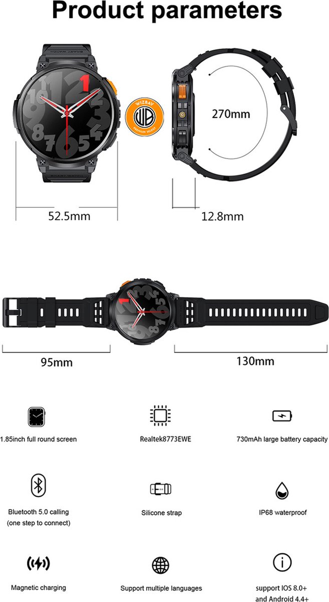 Wat vinden we goed aan de WizBay Premium Select 1.83" HD TFT Smartwatch Zwart