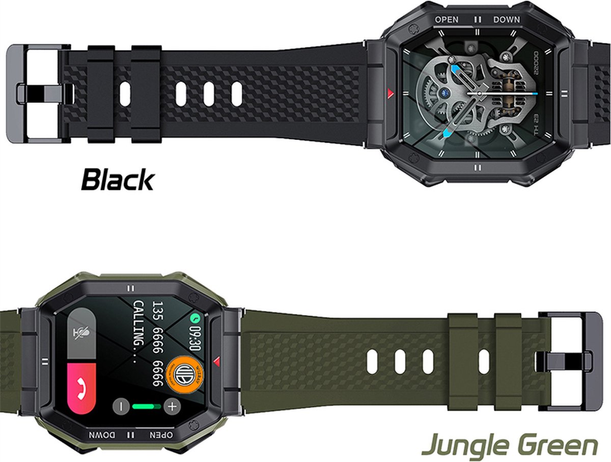 WizBay Premium Select 1.85inch Sport Smartwatch Alu Mat Zwart Case TPU Zwarte Band