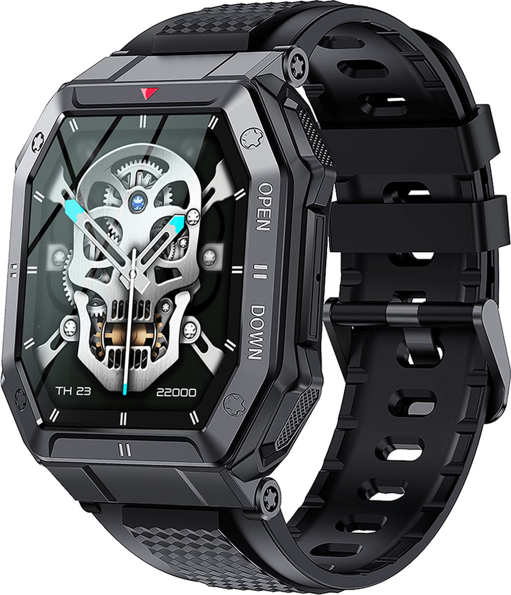 WizBay Premium Select 1.85inch Sport Smartwatch Alu Mat Zwart Case TPU Zwarte Band