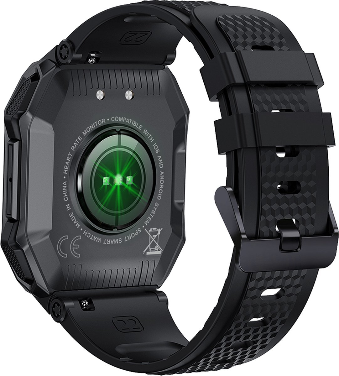 WizBay Premium Select 1.85inch Sport Smartwatch Alu Mat Zwart Case TPU Zwarte Band