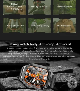 WizBay Premium Select 1.96 inch AMOLED Smartwatch Zilver Oranje