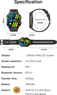 WizBay Premium Select 1.96 inch AMOLED Smartwatch Zilver Oranje