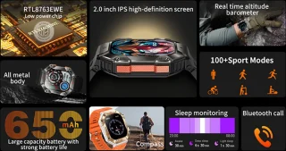 WizBay Premium Select 2.0 inch HD TFT Smartwatch Mat Grijs Zwart