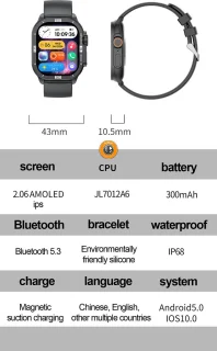 WizBay Premium Select 2.06 inch AMOLED Smartwatch Black