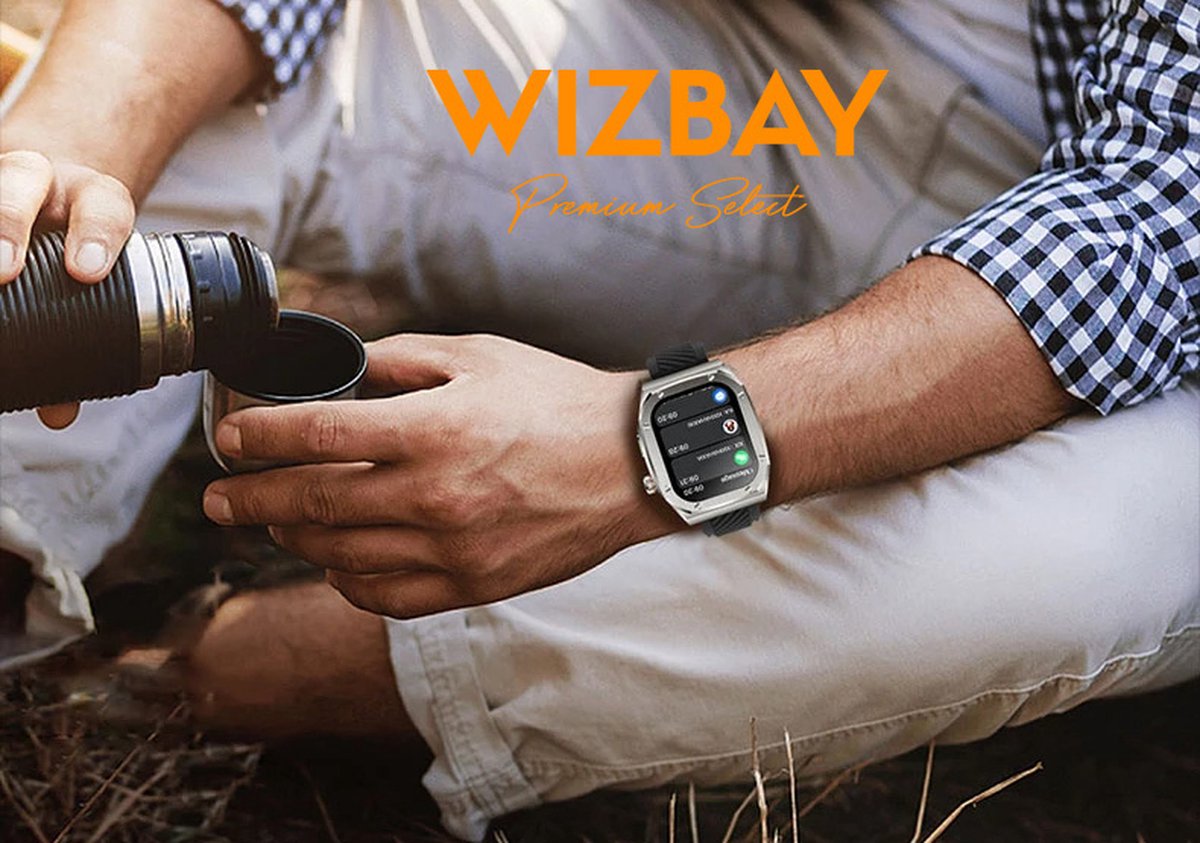 WizBay Premium Select 2.1 inch Smartwatch Zwart RVS Band
