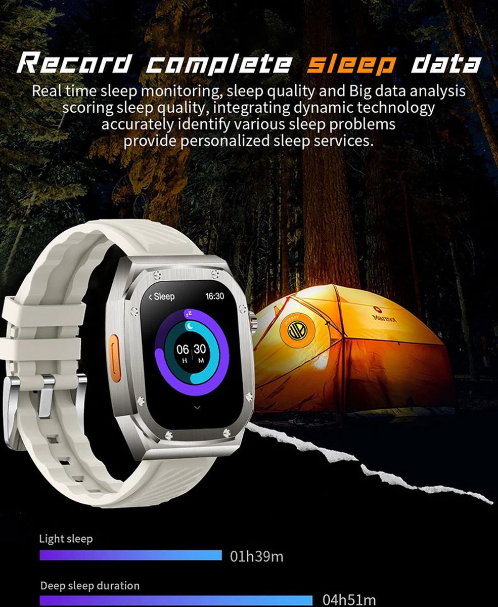 WizBay Premium Select 2.1 inch Smartwatch Zwart RVS Band
