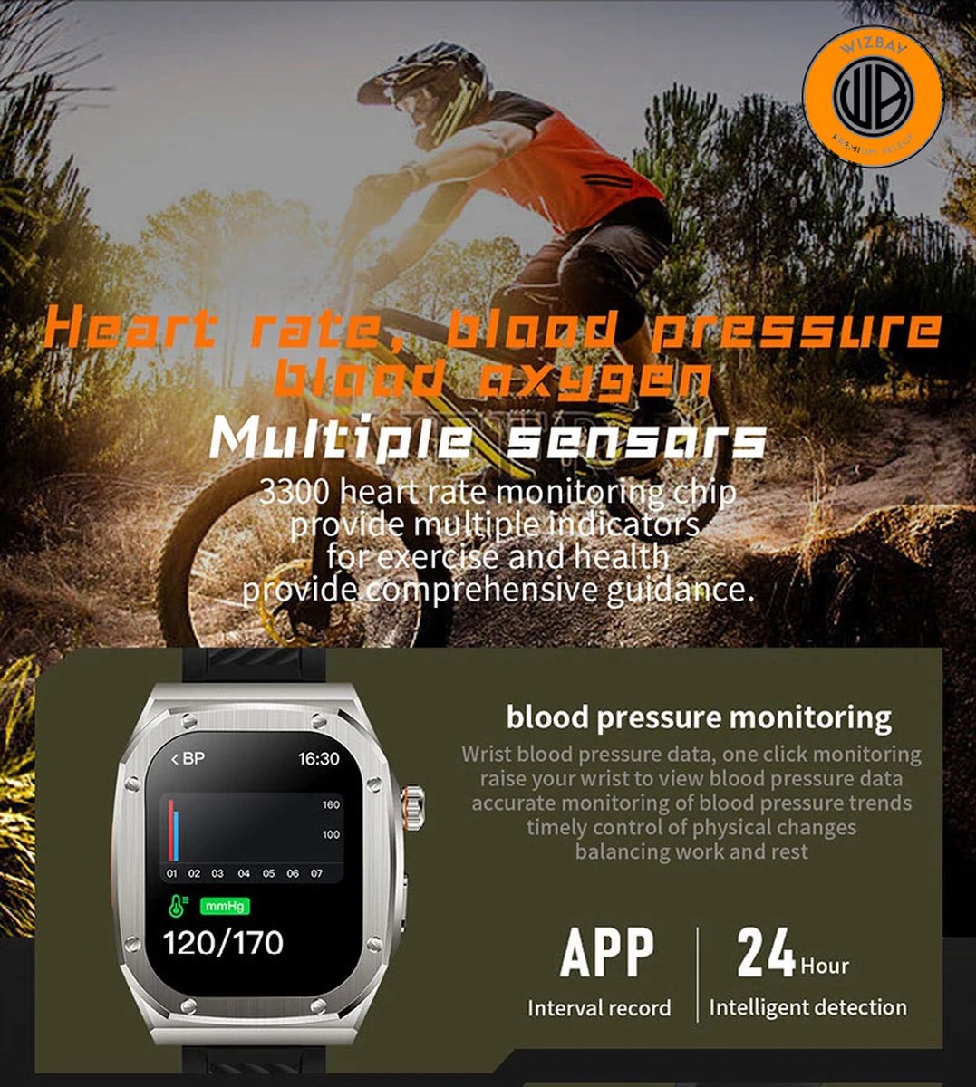 WizBay Premium Select 2.1 inch Smartwatch Zwart RVS Band