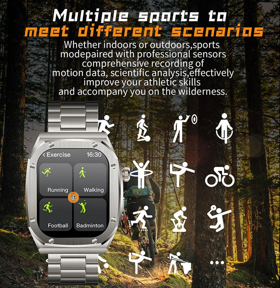 WizBay Premium Select 2.1 inch Smartwatch Zwart RVS Band