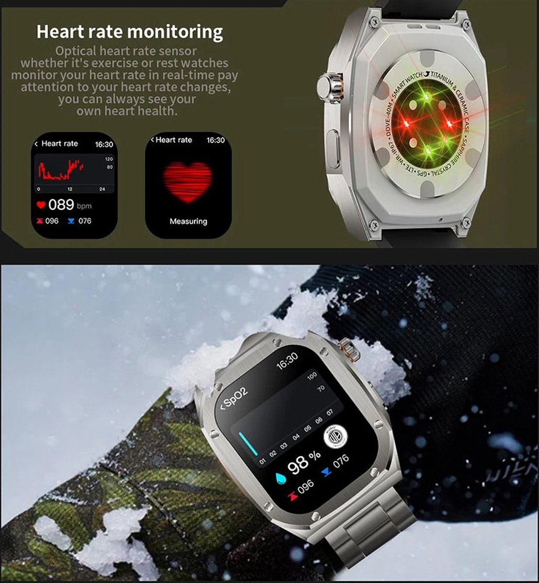 WizBay Premium Select 2.1 inch Smartwatch Zwart RVS Band