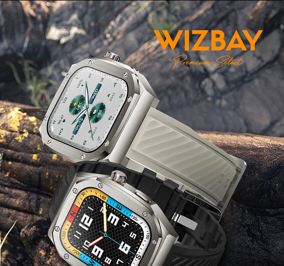 WizBay Premium Select 2.1 inch Smartwatch Zwart RVS Band