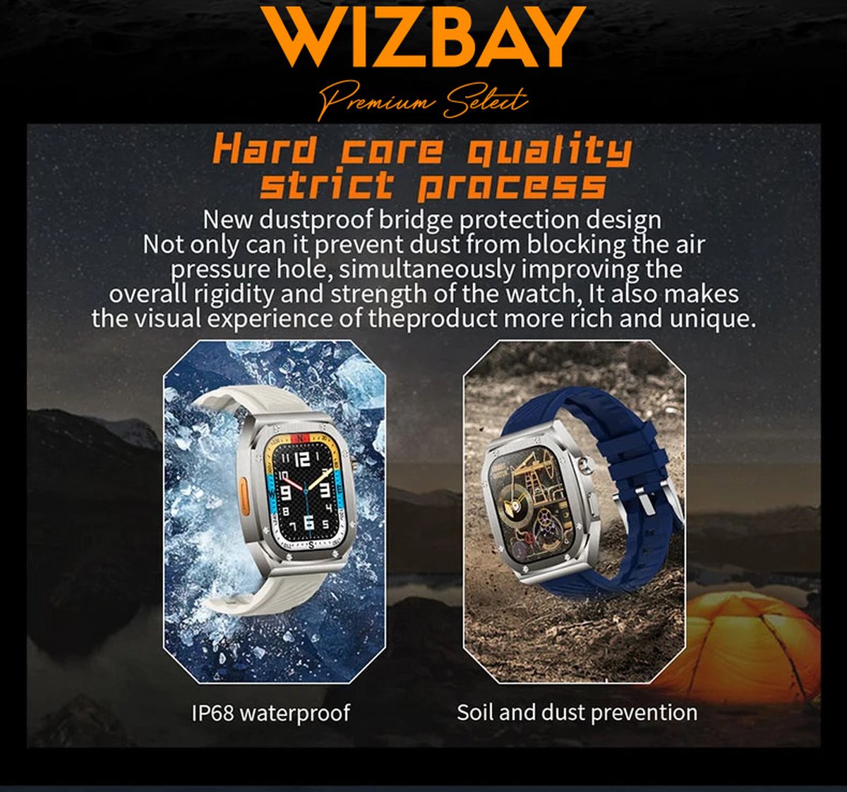 WizBay Premium Select 2.1 inch Smartwatch Zwart RVS Band