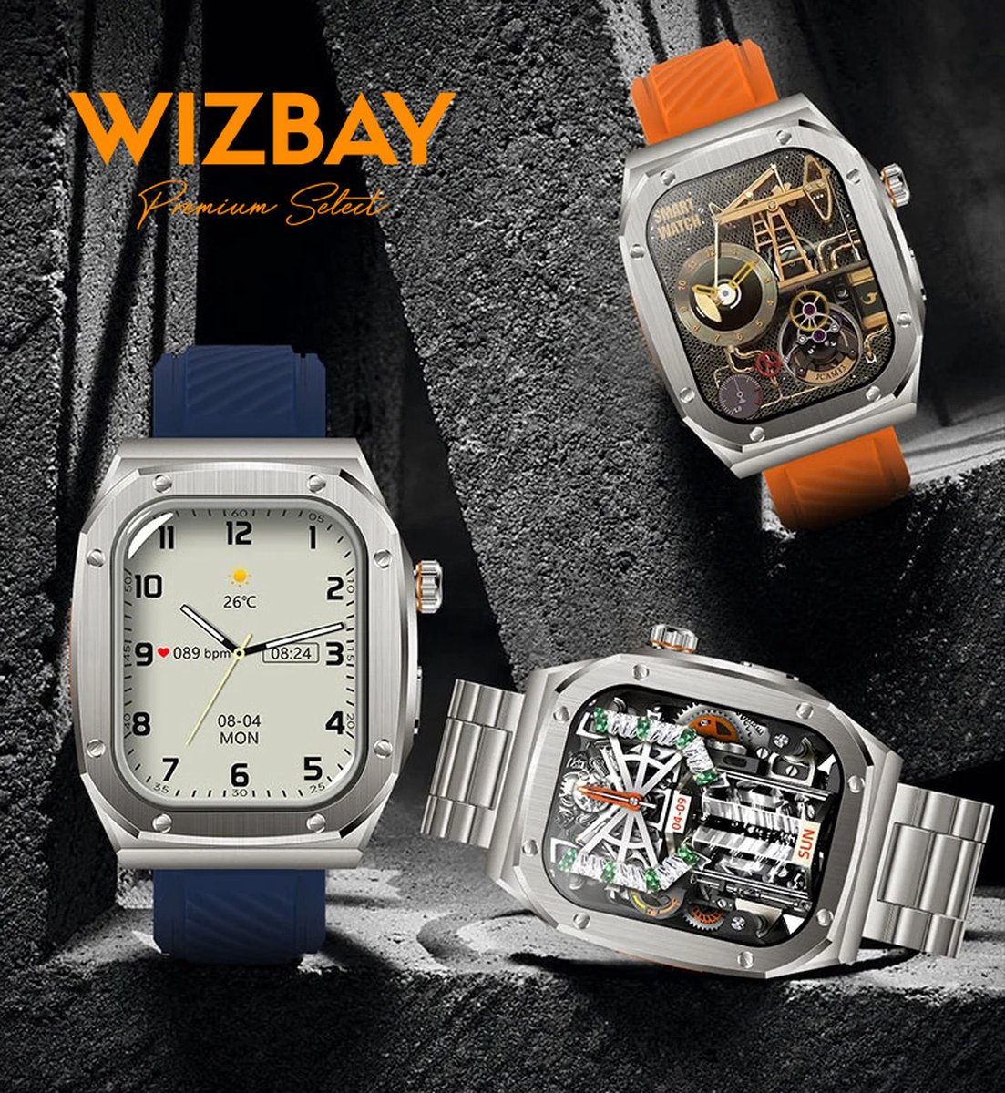 WizBay Premium Select 2.1 inch Smartwatch Zwart RVS Band