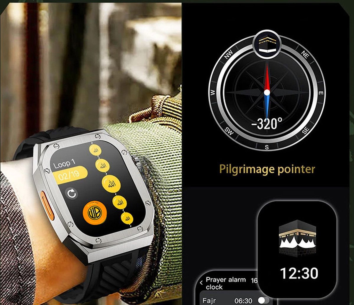 WizBay Premium Select 2.1 inch Smartwatch Zwart RVS Band