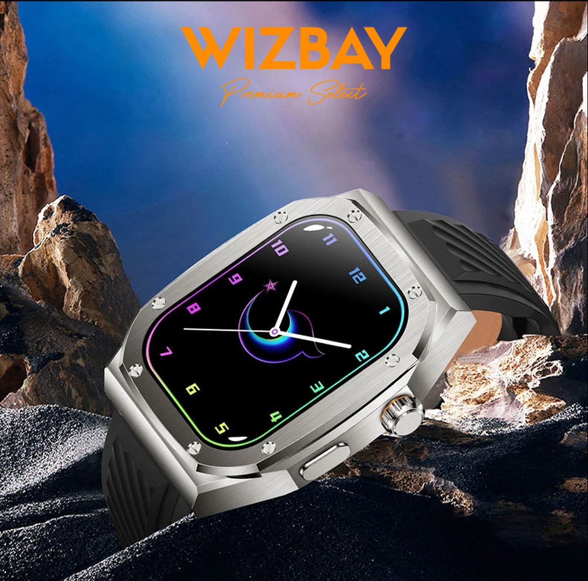 WizBay Premium Select 2.1 inch Smartwatch Zwart RVS Band