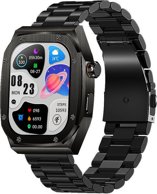 WizBay Premium Select 2.1 inch Smartwatch Zwart RVS Band