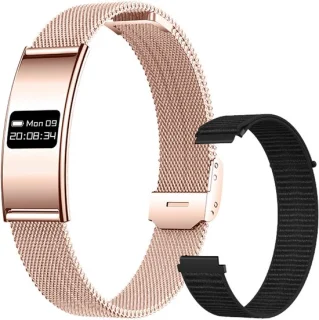 WizBay Premium Select® Smart Bracelet 2026 – Goud (RVS gouden band & zwarte geweven siliconen band)