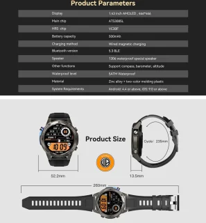 WizBay Premium Select Smartwatch 1.43 AMOLED Zwart