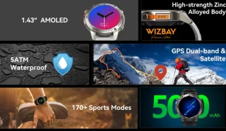 WizBay Premium Select Smartwatch 1.43 AMOLED Zwart