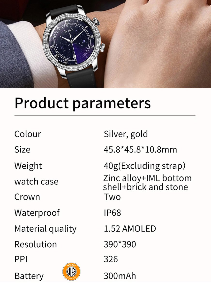 Wat vinden we goed aan de WizBay Premium Select Smartwatch 1.52 inch Zilver Zwart