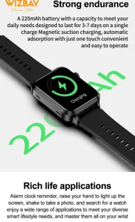 WizBay Premium Select Smartwatch 1.92 inch Zwart TPU Band