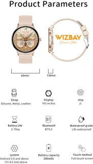 WizBay Premium Select Ultra Dun 1.42" AMOLED Smartwatch Zwart