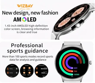 WizBay Premium Select Ultra Dun 1.42" AMOLED Smartwatch Zwart