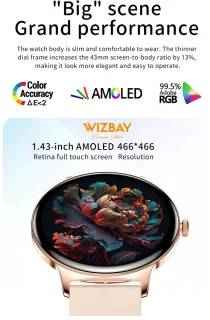 WizBay Premium Select Ultra Dun 1.42" AMOLED Smartwatch Zwart