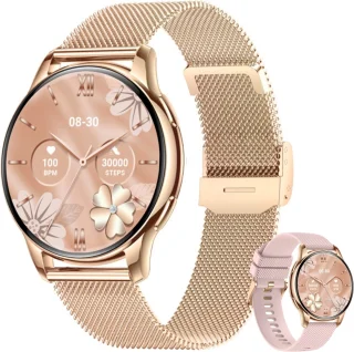 Xelar AMOLED Smartwatch Dames RVS Siliconen Goud Roze