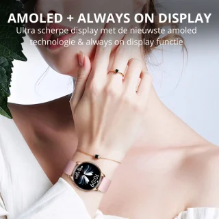 Xelar AMOLED Smartwatch Dames RVS Siliconen Goud Roze