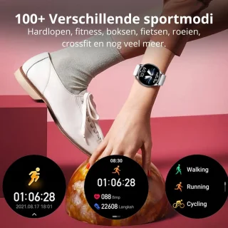 Xelar AMOLED Smartwatch Dames RVS Siliconen Goud Roze