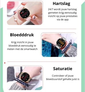Xelar AMOLED Smartwatch Dames RVS Siliconen Goud Roze
