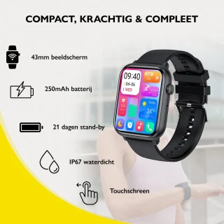 Zoluko Smartwatch Zwart met Reserve Armbandje