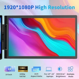 Draagbare monitor 14 inch FHD 1080P IPS met dubbele schermfunctie voor laptops van 13-17 inch