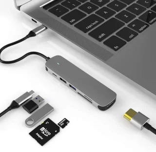 USB-C-adapterhub – 6-in-1 USB-C naar HDMI 4K, USB-A 3.0, USB-A 2.0 en SD/TF-kaartlezer - USB-dockingstation – Compatibel met datacenters Geschikt voor MacBook, iPad Air/Pro, Dell, HP, Samsung en meer.