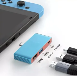 3-in-1 Dockingstation-Adapterhub-USB 3.0 hoge snelheidstransmissie-PD 100W snel opladen-HDMI 4K-Verlengadapter geschikt voor Nintendo Switch OLED, iPhone 15, MacBook Air/Pro