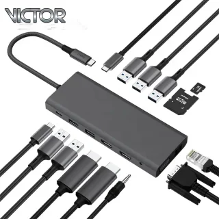 14 in 1 USB C Hub - Dockstation | HDMI | VGA | Ethernet | USB 3.0 | TF | SD | 15 W Wireless Charging