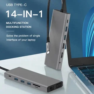 14 in 1 USB C Hub - Dockstation | HDMI | VGA | Ethernet | USB 3.0 | TF | SD | 15 W Wireless Charging