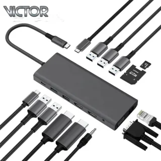 14 in 1 USB C Hub - Dockstation | HDMI | VGA | Ethernet | USB 3.0 | TF | SD | 15 W Wireless Charging