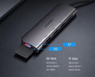 UGREEN 6-in-1 USB C PD-Adapter 6 poorten USB-combi-hub Grijs