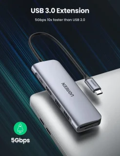 UGREEN 6-in-1 USB C PD-Adapter 6 poorten USB-combi-hub Grijs