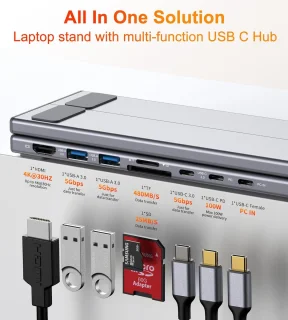 ANMI - Laptop dockingstationstandaard - 4K HDMI - 8 in 1 USB C Hub PD 100W/ USB 3.0/ TF/SD-kaartlezer - Tablet Dock Station voor MacBook Pro/Air, Dell, HP, Lenovo ThinkPad, Dell, HP, ASUS, Chromebook