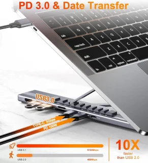 ANMI - Laptop dockingstationstandaard - 4K HDMI - 8 in 1 USB C Hub PD 100W/ USB 3.0/ TF/SD-kaartlezer - Tablet Dock Station voor MacBook Pro/Air, Dell, HP, Lenovo ThinkPad, Dell, HP, ASUS, Chromebook