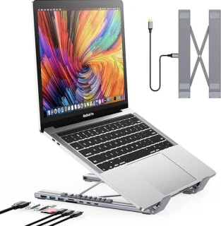ANMI - Laptop dockingstationstandaard - 4K HDMI - 8 in 1 USB C Hub PD 100W/ USB 3.0/ TF/SD-kaartlezer - Tablet Dock Station voor MacBook Pro/Air, Dell, HP, Lenovo ThinkPad, Dell, HP, ASUS, Chromebook