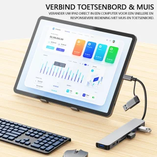 8-in-1 USB C Hub - USB Splitter - 1 x USB 3.0 - 3 x USB 2.0 - 1 x USB-C - 1 x MicroSD en SD-Kaartsleuf - 1 x 3.5mm Jack - Geschikt voor Macbook Pro / Air / Windows / Universeel - Blauw Titanium