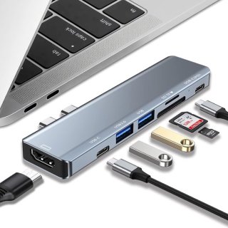 Multifunctionele 7‑in‑2 USB‑C-hub voor MacBooks: compact, stevig en praktisch