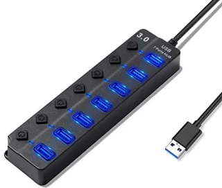 7-in-1 USB Hub met 1 USB 3.0 en 6 USB 2.0 - USB-adapter voor pc met schakelaar en led-display